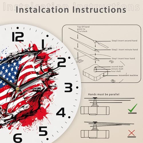 American Flag Street Art Style Wall Clock Silent Non-Ticking Battery Operated - Image 4