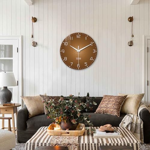 XNM Round Glass Brown Wall Clock Battery Operated 20 Inch - Image 2