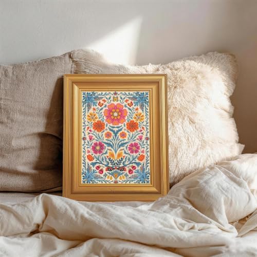 EJPFOGV Colorful Folk Art Bohemian Floral Framed Canvas Wall Art 8x10 inch - Image 3