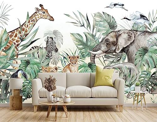 -Tropical Rainforest Plants Animals Tigers Fabric Wallpaper Jungle Plants - Image 2