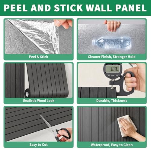 Peel and Stick PVC Slat Wall Panel 118"x15.75" Faux Wood Slat Panels, - Image 4