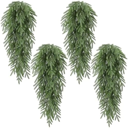 Waipfaru 4Pcs Artificial Hanging Norfolk Pine Christmas Teardrop Swag by Waipfaru