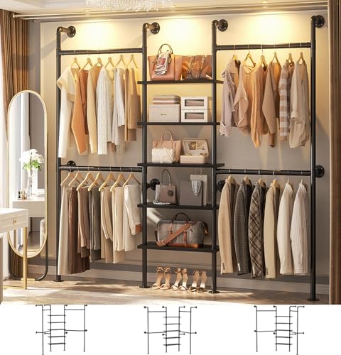 Aheaplus Industrial Pipe Clothing Rack, 6.42FT Closet Organizer System - Image 2
