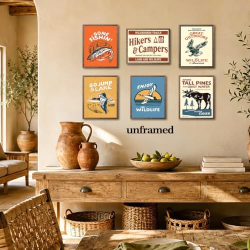 SHRNGCK Vintage Outdoor Posters Set of 6 Funny Wilderness Camping Hiking Wall - Image 6