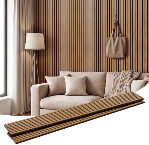 Amsleekey 2-Pack 94.5″x12.6″ Acoustic Wood Slat Wall Panels, 4 Hooks by Amsleekey