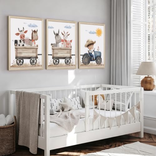 Farm Nursery Animal Wall Art Decor Baby Kids Room Poster Boy Tractor Prints - Image 3