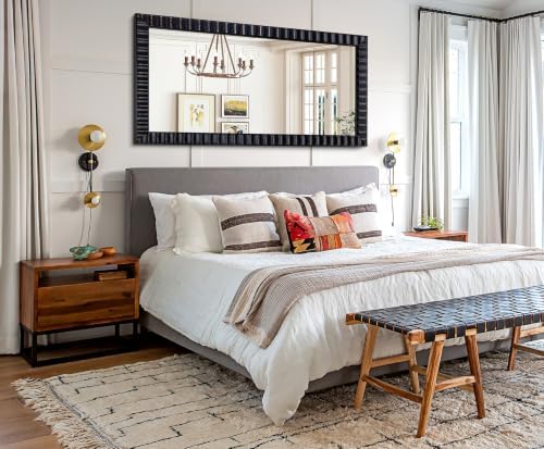 Modern Wooden Black Bedroom Mirror, Rectangular Relief Frame, Tempered Glass - Image 5