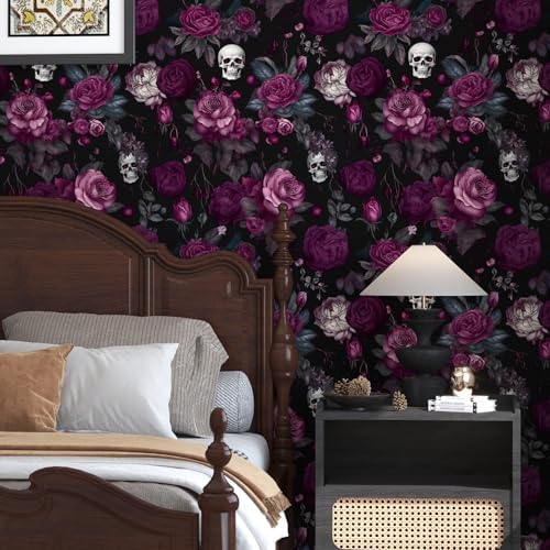 ILHIIOR Black Floral Gothic Peel and Stick Wallpaper 17.5 x 197 Inches - Image 5