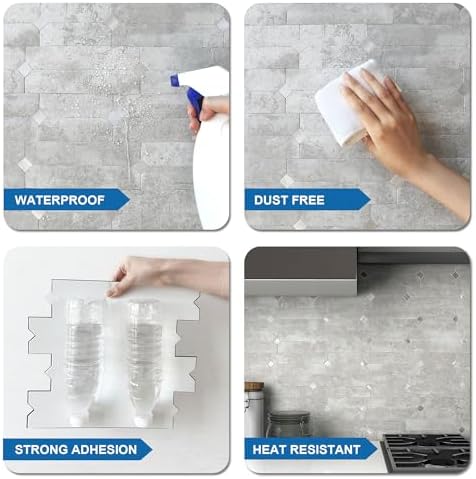 Stone Kitchen Wall Tiles Peel Stick Backsplash Cement Gray 10pcs - Image 6