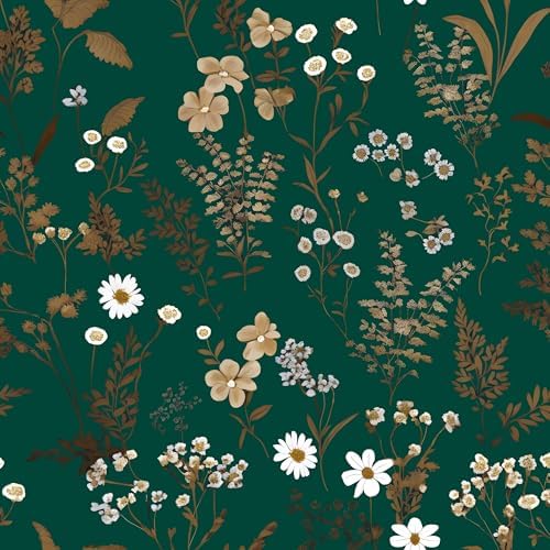 Laatse Vintage Dark Green Gold Floral Peel and Stick Wallpaper 17.5"x118" by Laatse