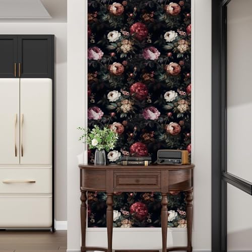 Black Vintage Floral Peel and Stick Wallpaper 17.5" x 787" - Image 2