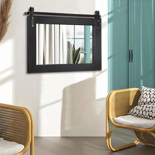 AAZZKANG Wood Framed Mirror Large Barn Door Style Rectangle Decorative Bathroom - Image 4