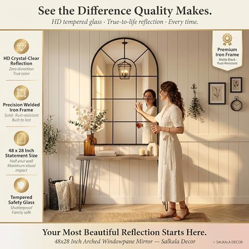 48x28Inch Arched Window Pane Mirror| Black Arched Mirrors - Image 3