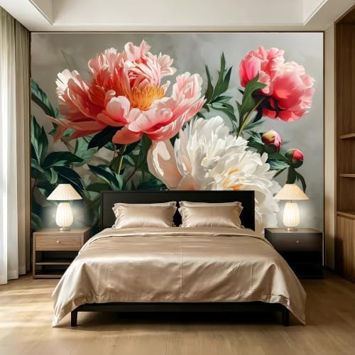 The Blooming and Full Peony self-Adhesive Mural Creates an Elegant, and Vibrant by SIDIANYA