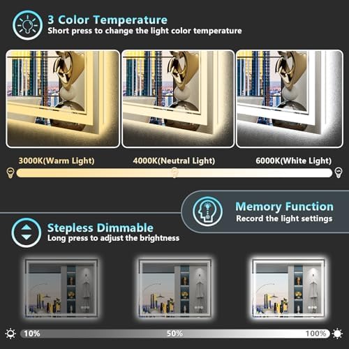 44x30 LED Bathroom Mirror, Backlit & Front Lit Lighted Mirror - Image 4