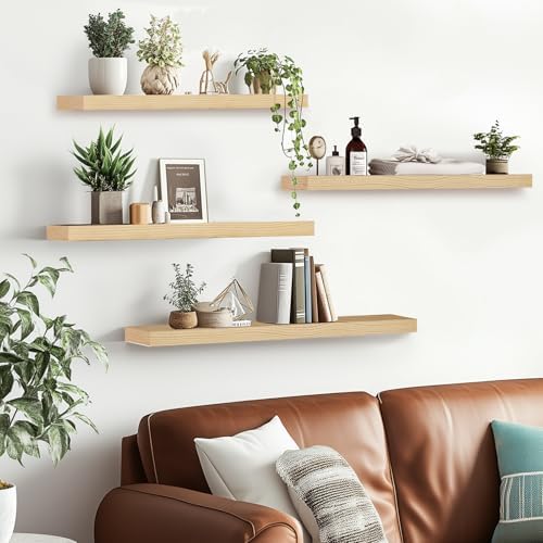 16x5.8x0.8in Floating Wall Shelves Rustic Solid Wood 4-Pack - Image 2
