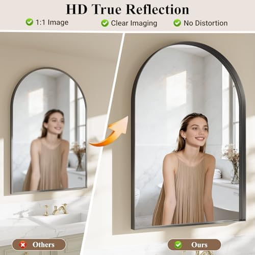 36"x30" Black Arched Mirror, Arched Wall Mirror - Image 3