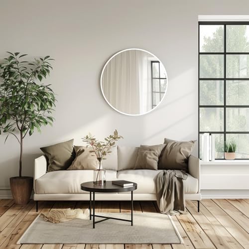 White Round Mirror 20 inch, Circle Mirror, Matte White Metal Frame - Image 3