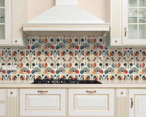 FLFK Boho Vintage Wallpaper Peel and Stick Removable Flower Shape Stripe Wall - Image 6