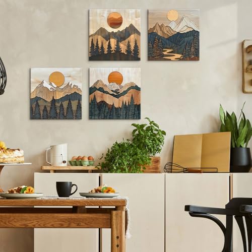 Boho Mountain Wall Art Mid Century Modern Decor Sunset Forest Landscape Canvas - Image 2
