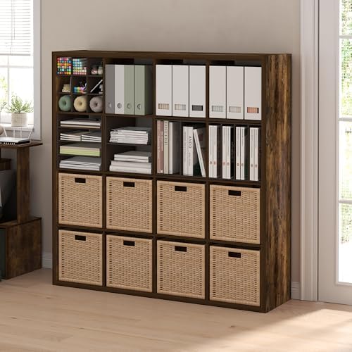 Furinno Cubicle 16-Cube Book Shelf, Extra Thick Frame Bookshelf, Amber Pine - Image 2