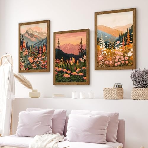 3 Piece Wildflower Mountain Wall Art Colorful Landscape Canvas Art 20x30in - Image 3