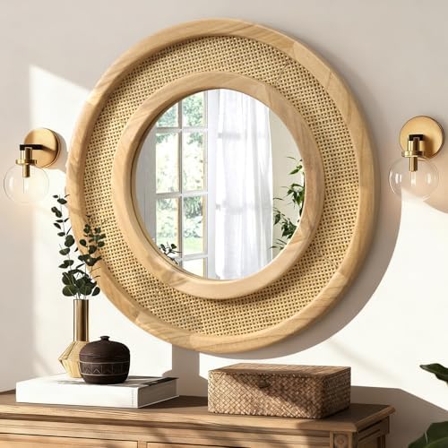 JJUUYOU Wooden Mirror Circle Mirrors by JJUUYOU