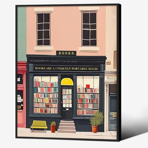 Pink Bookshop Poster Book Wall Art The Bookshop On The Corner Paintings Prints by Unknown