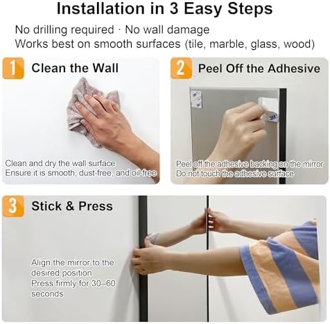 brisafe 2pcs Peel and Stick No-Drill Wall NanoMirror, 24 x 55 in - Image 5