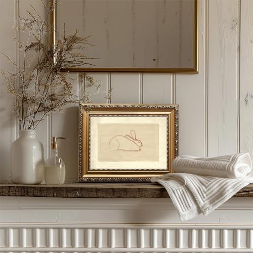 uniro Vintage Gold Framed Wall Art, Neutral Easter Bunny Sketch Canvas Art - Image 3