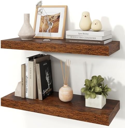 24" Brown Floating Shelves Wood Wall Shelf, Rustic Brown by Ornawit