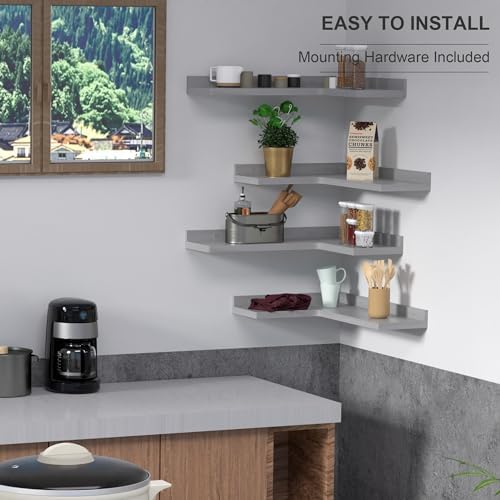 Rustic Pine Wood Corner Shelves Set of 4, L-Shaped Wall Mounted Shelf - Image 4