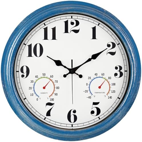 16 Inch Blue Outdoor Waterproof Wall Clock by JENLYSTIME