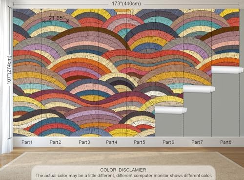 Boho Peel and Stick Wallpaper Rainbow Wave Wall Mural - Image 3
