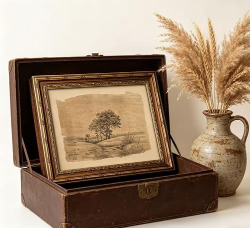 Vintage Gold Framed Sepia Country Landscape Sketch Wall Art, Rustic Tree Grove - Image 5
