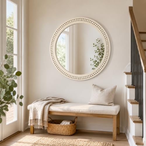 Saliwa 24 Inch Round Bathroom Mirror, Rustic Farmhouse Round Mirror - Image 7