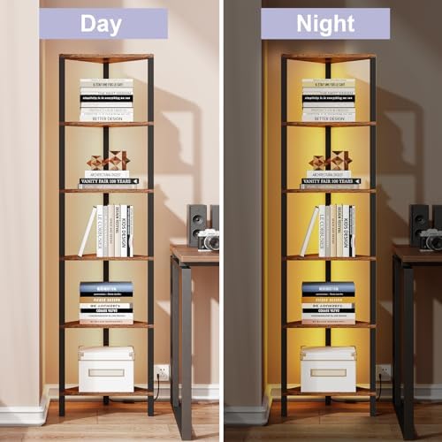 TUTOTAK Corner Shelf with LED Light, 6-Tier Corner Bookshelf - Image 5