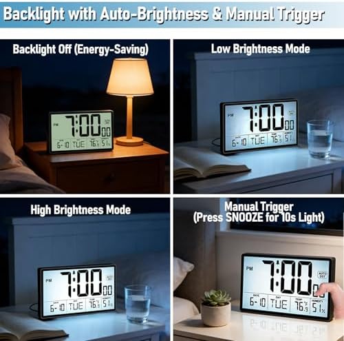 Adjustable Backlight 9'' Narrow Bezel Digital Wall Clock, Wall Mount/Desktop - Image 2