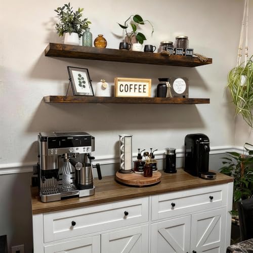 BAYKA Rustic Brown Floating Shelves 47.2in, Wall Mount Wood Shelf - Image 2