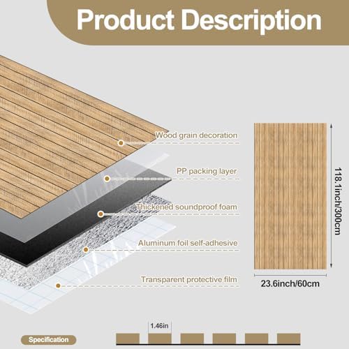 Chejiaye Peel and Stick 3D Wall Panel -23.6"x118"Soundproof Self-Adhesive Wall - Image 4