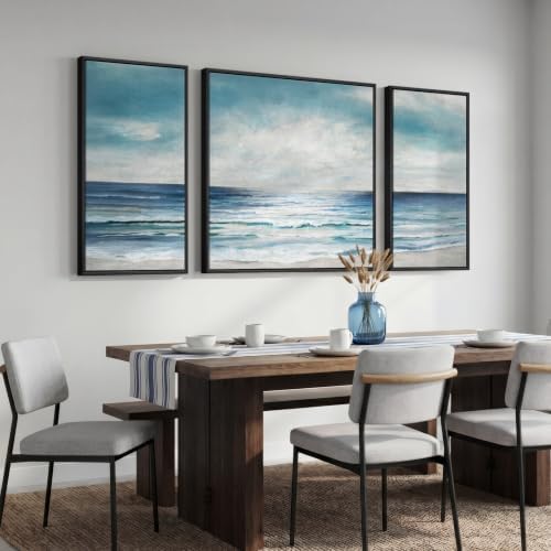 Extra Large Framed Blue White Coastal Wall Art - Image 4