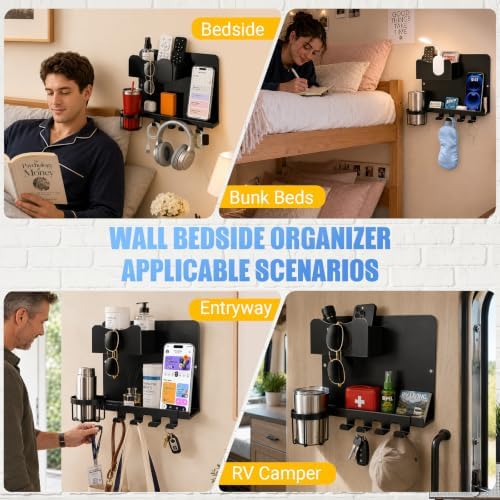 Metal Bedside Wall Shelf, No Drill Floating Bedside Shelf Wall Organizer - Image 6