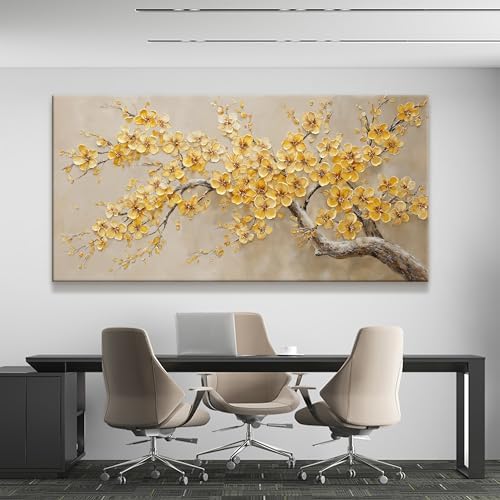 Large Wall Art Decor 29"x58" Yellow Flower Tree Wall Art - Image 4