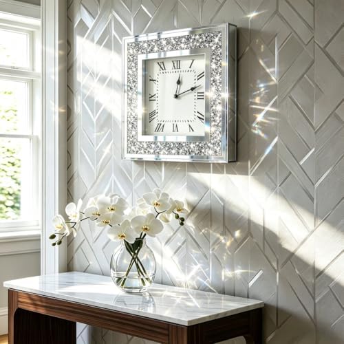 Crystal Crush Diamond Mirrored Square Wall Clock - Image 6