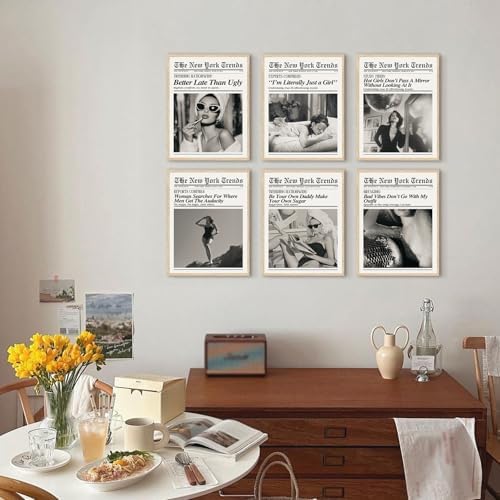Trendy Feminist Newspaper Wall Art Prints of 6, Retro Black and White Vogue - Image 2