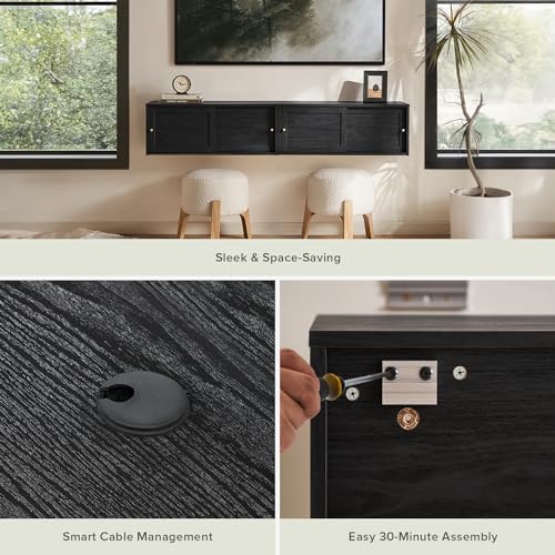 mopio Lauren Floating TV Shelf, Wall Mounted Wood Television Cabinet, Nightstand - Image 5