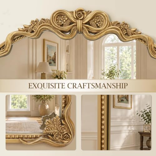 Besdomus Large Vintage Gold Mirror: 24"x36" French Baroque Arch Bow Mirrors - Image 4