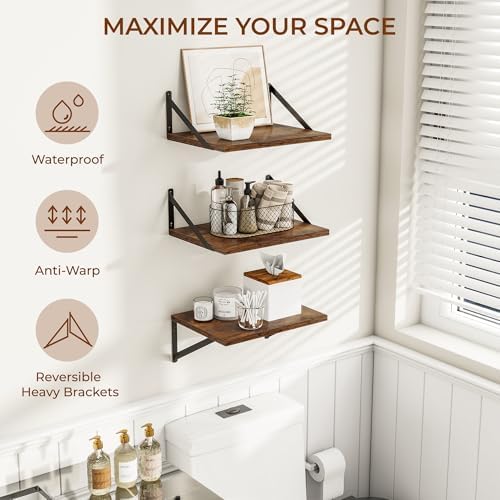 Heimlove 16W x 12D Deep Floating Shelves Set of 3 Rustic Brown - Image 4