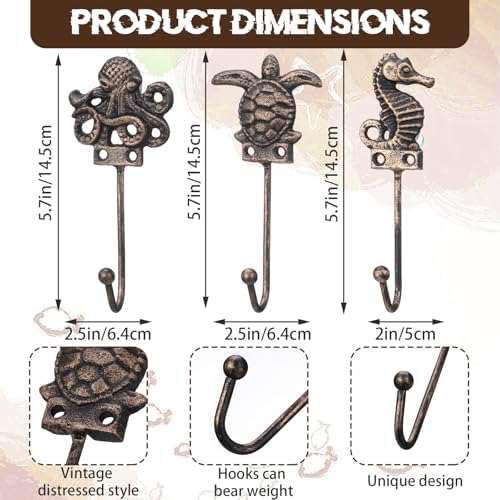 Hicarer 3 Pcs Nautical Wall Hooks Cast Iron Hangers - Image 2