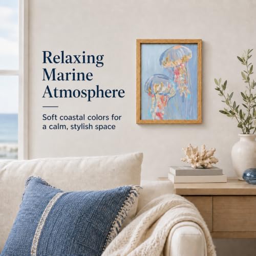 Framed Blue Jellyfish Canvas Wall Art, Nursery Ocean Animals Wall Decor - Image 3